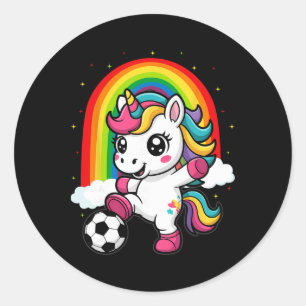 Süßes Einhorn spielt Fußball _1 Runder Aufkleber