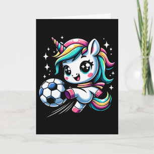 Süßes Einhorn spielt Fußball  Karte