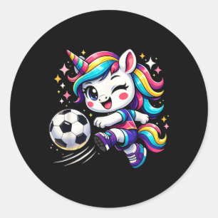 Süßes Einhorn spielt Fußball Mädchen Runder Aufkleber