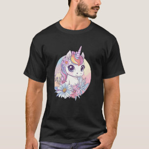 Süßes Einhorn umgeben von Blumen Kunst T-Shirt