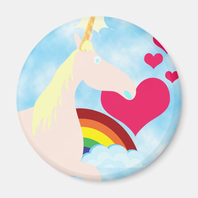 Süßes Einhorn und Regenbogen-Abzeichen Magnet (Vorne)