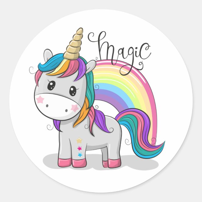 Süßes Einhorn Unicorn mit großen Augen Runder Aufkleber (Vorderseite)
