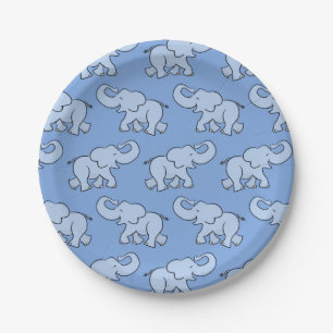 Süßes Elefantenmuster Blaue Babyparty Pappteller