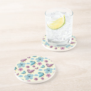 Süßes-Enten-Blumenmuster-Ästhetik-Pastell-Kawaii-B Getränkeuntersetzer