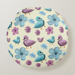 Süßes Enten-Blumenmuster Ästhetik Pastell Kawaii B Rundes Kissen
