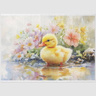 Süßes Entlein mit Blumen Wasserfarben-Decoupage Seidenpapier