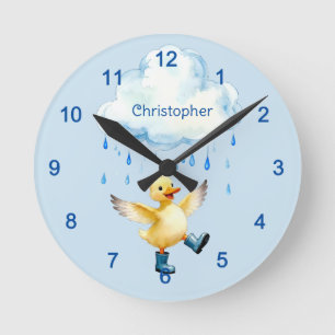 Süßes Entlein spielt im Regen Runde Wanduhr