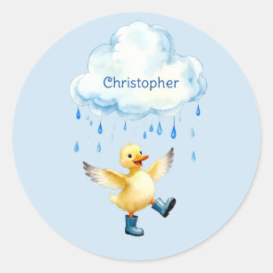 Süßes Entlein spielt im Regen Runder Aufkleber