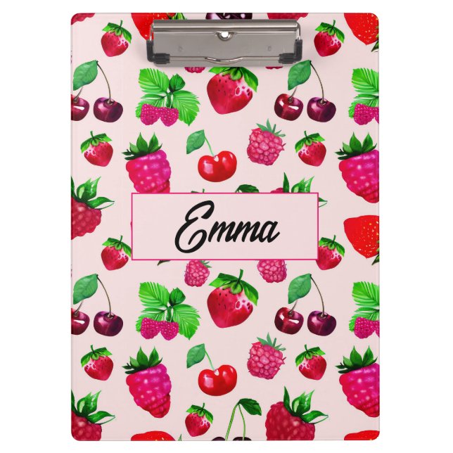 Süßes Erdbeer-Frucht-Monogramm-Kinder-Clip-Board Klemmbrett (Vorderseite)