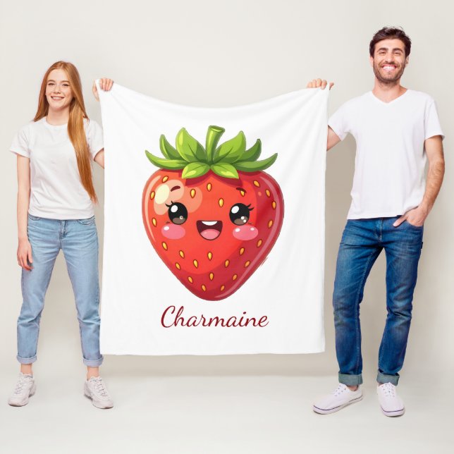 Süßes Erdbeer-Kawaii-Monogramm Fleecedecke (Beispiel)