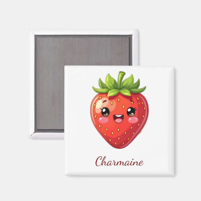 Süßes Erdbeer-Kawaii-Monogramm Magnet (Vorderseite/Rückseite)