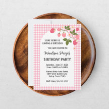 Süßes Erdbeer-Rosa-Gingham-Mädchen-Geburtstag