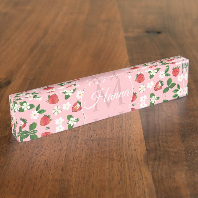 Süßes Erdbeeren Blume Wasserfarben Namensplakette (Seite)