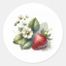 Süßes Erdbeeren und Blume Runder Aufkleber