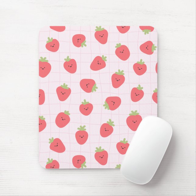 Süßes Erdbeermuster – Kawaii Erdbeere Mousepad (Mit Mouse)