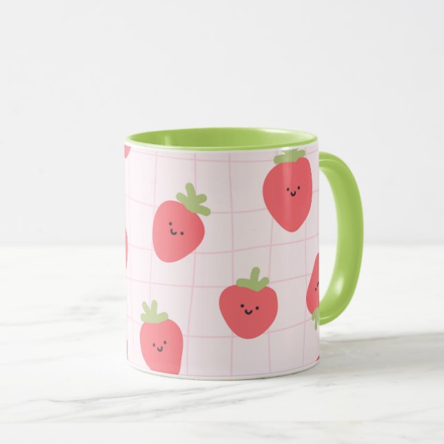 Süßes Erdbeermuster – Kawaii Erdbeere Tasse (VorderseiteRechts)