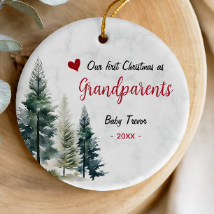 Süßes erstes Weihnachten als Großeltern rotes Herz Keramik Ornament