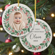 Süßes Eukalyptus-Baby-Erste-Weihnachten-Foto