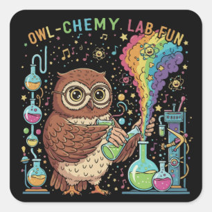 Süßes Eulen-Chemie-Labor Spaß Nerdy Wissenschaft Quadratischer Aufkleber
