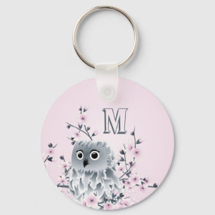 Süßes Eulen-Rosa-Girly Monogramm Schlüsselanhänger