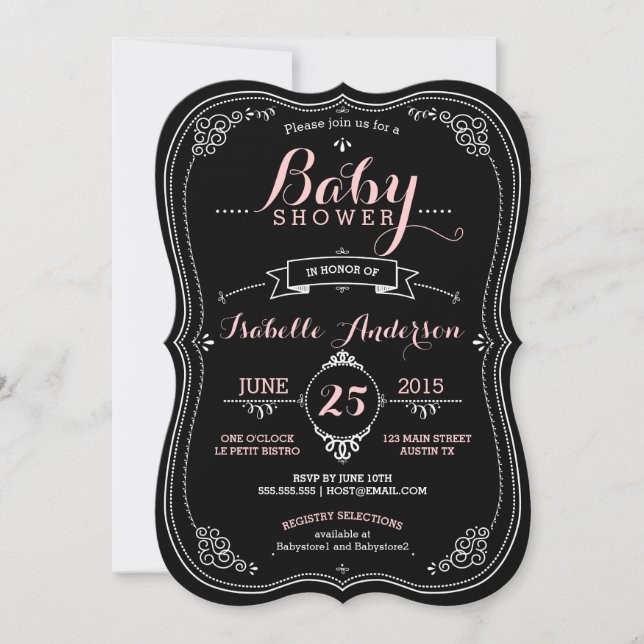 Süßes extravagantes Tafel-Baby-Duschen-Mädchen Einladung (Vorderseite)