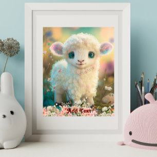 Süßes Fantasievolles Farbintensives Lamm Blumen Ki Poster