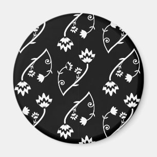 Süßes, fantasievolles Schwarz-Weiß-Volksblumenmust Magnet
