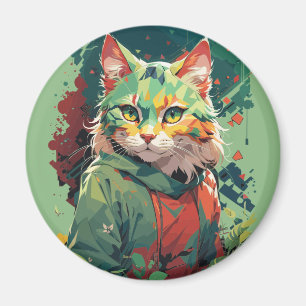 Süßes Fantasy-Farbklecks-Katzendesign Magnet