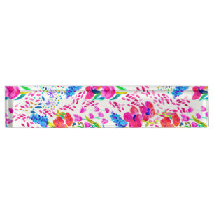 Süßes, farbenfrohes Aquarell-Blumenmuster-Scheckbu Namensplakette