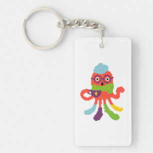 Süßes farbenfrohes gepixeltes krankes Octopus-Kiss Schlüsselanhänger