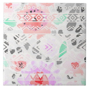 Süßes farbenfrohes pastellfarbenes florales Azteke Fliese