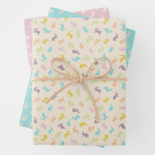 Süßes, farbenfrohes, pastellfarbenes Hasenmuster Geschenkpapier Set