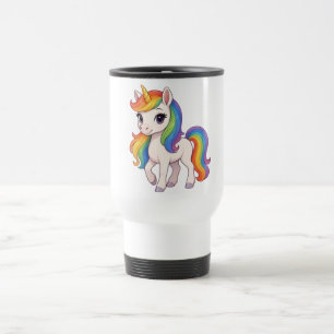 Süßes, farbenfrohes Regenbogen-Einhorn Reisebecher