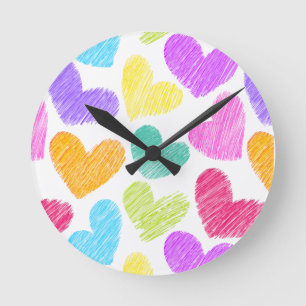 Süßes Farbherz Pastell Valentinsliebesmuster Runde Wanduhr