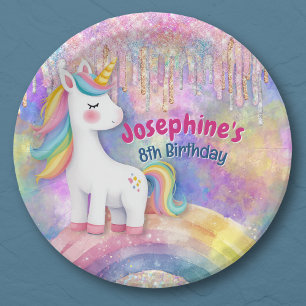 Süßes Farbige Einhorn falscher Glitter tropft Gebu Pappteller