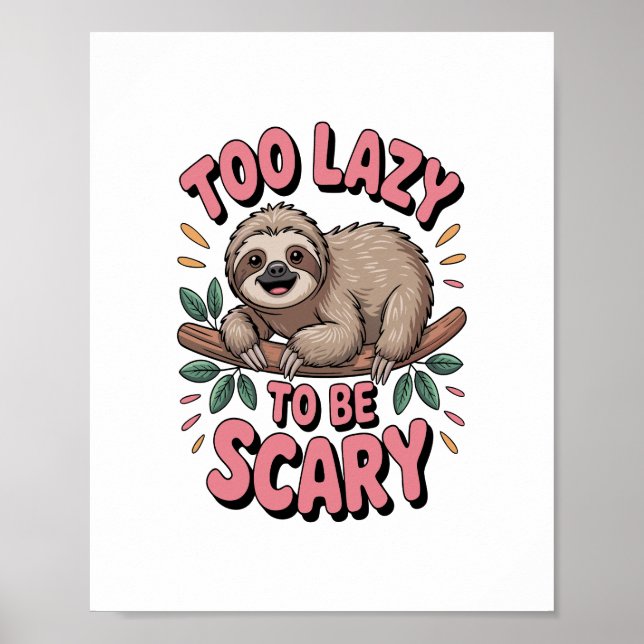 Süßes Faultier auf Ast mit Verspieltem Poster (Vorne)