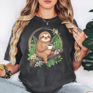 Süßes Faultier beim Kaffeetrinken im tropischen Ds T-Shirt