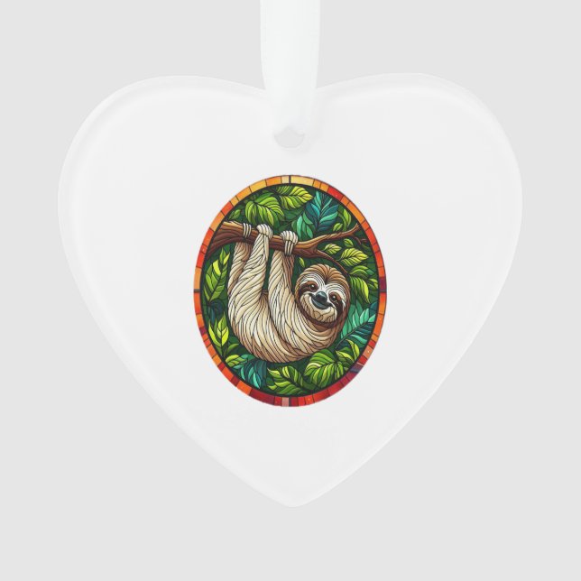 Süßes Faultier-Buntglas-Ornament Ornament (Vorderseite)