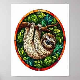 Süßes Faultier-Buntglas-Ornament Poster