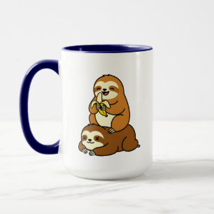 Süßes Faultier, das Banane auf faulen Faultier lus Tasse