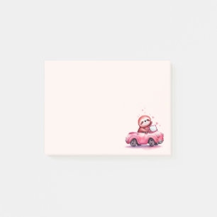 Süßes Faultier fährt Cabrio in Rosa Post-it Klebezettel