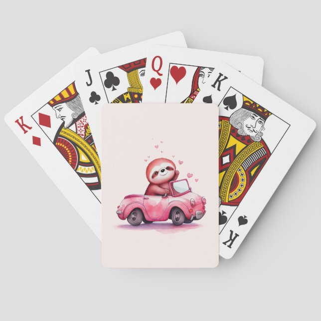 Süßes Faultier fährt ein rosa Cabrio Spielkarten (Rückseite)