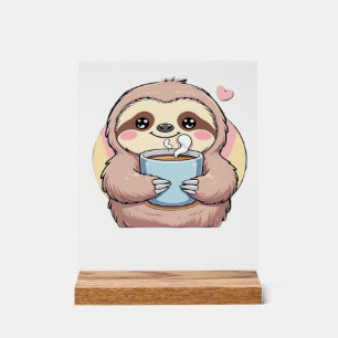 Süßes Faultier Kaffeeliebhaber-Shirt � Lustig ange Acrylschild