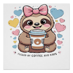 Süßes Faultier Kaffeeliebhaber-Shirt � Lustig ange Poster