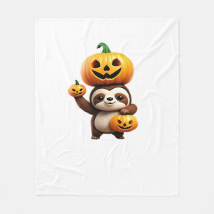 Süßes Faultier mit Kürbis Halloween Cartoon Vektor Fleecedecke