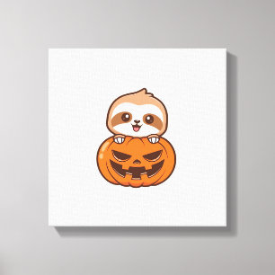 Süßes Faultier mit Kürbis Halloween Cartoon Vektor Leinwanddruck
