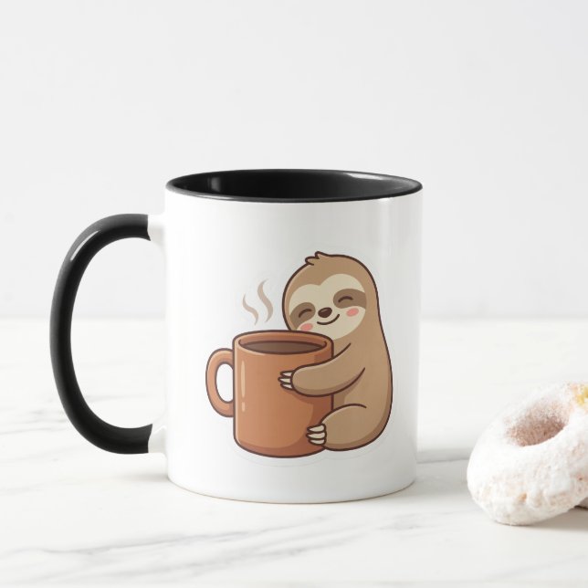 Süßes Faultier umarmt Kaffeetasse | Lustiger Morge (Mit Donut)