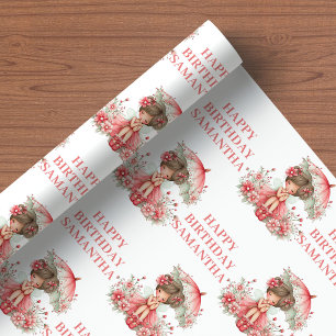 Süßes Feenmädchen 2. Geburtstag Floral Rosa Verpac Geschenkpapier