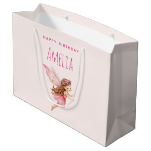Süßes Feenmädchen in einem rosa Kleid Fantasie-Geb Große Geschenktüte