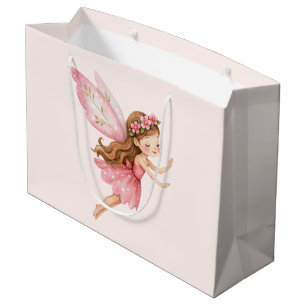Süßes Feenmädchen in einem rosa Kleid Fantasievoll Große Geschenktüte